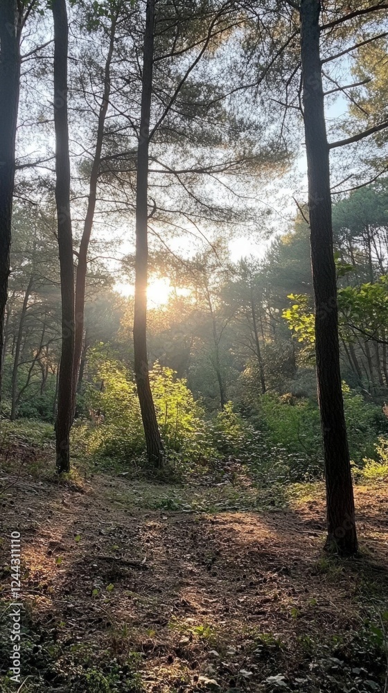 Serene Forest Sunlight: A Peaceful Woodland Pathway Serene Forest Sunlight: A Peaceful Woodland Pathway