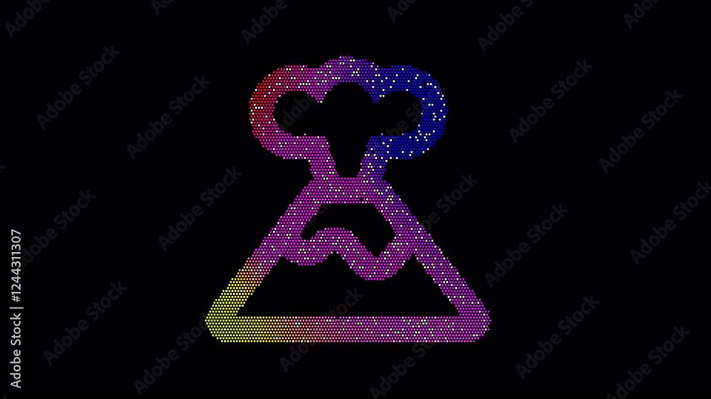 Icon volcano is made up of LED square shapes that shimmer and flicker. There are black dead diodes. In-Out looped. Alpha BW at the end Icon volcano is made up of LED square shapes that shimmer and flicker. There are black dead diodes. In-Out looped. Alpha BW at the end