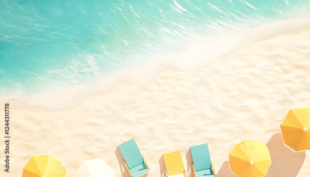 Naklejka premium Summer banner background. Beach chair and umbrella beach. Vacation time