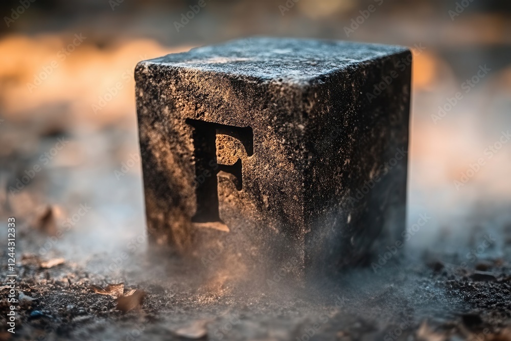 Mysterious engraved stone cube with letter F AI generated Mysterious engraved stone cube with letter F AI generated