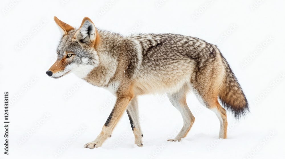 Fototapeta premium Lone Coyote in Winter Snow: A Canis latrans Wandering in the Snowy Canadian Wilderness