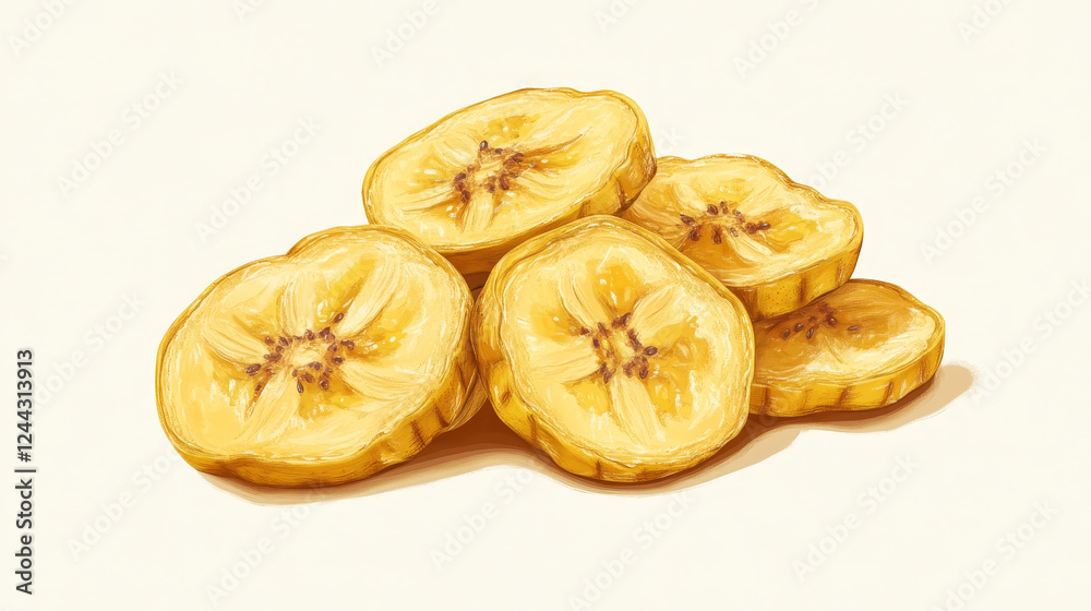 Banana dried fruits, dry food and candied fruit sweet desserts, vector isolated icon. Candied dried bananas, sweet dessert confection, dehydrated food Banana dried fruits, dry food and candied fruit sweet desserts, vector isolated icon. Candied dried bananas, sweet dessert confection, dehydrated food