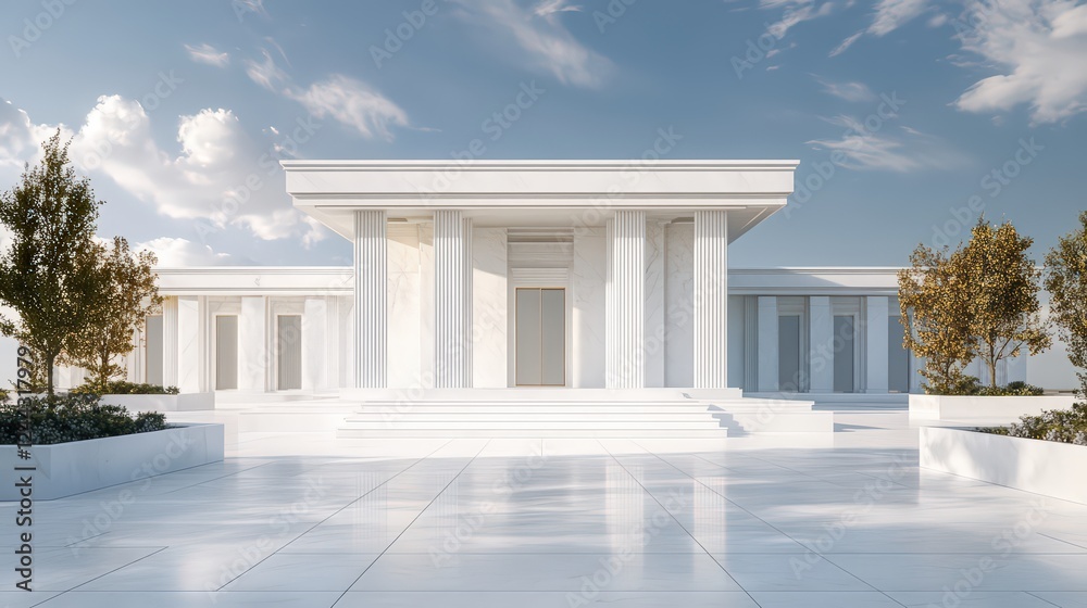 Fototapeta premium White Marble Temple House with Clean Lines and Minimalist Design