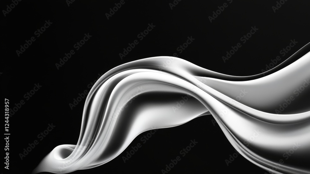 Obraz premium Elegant Silver Drape Abstract - Abstract image of flowing silver fabric on a black background. Perfect for elegant designs and luxury branding.