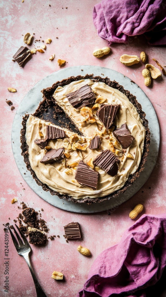 Fototapeta premium A Decadent Chocolate Peanut Butter Tart: An Exquisite Culinary Creation