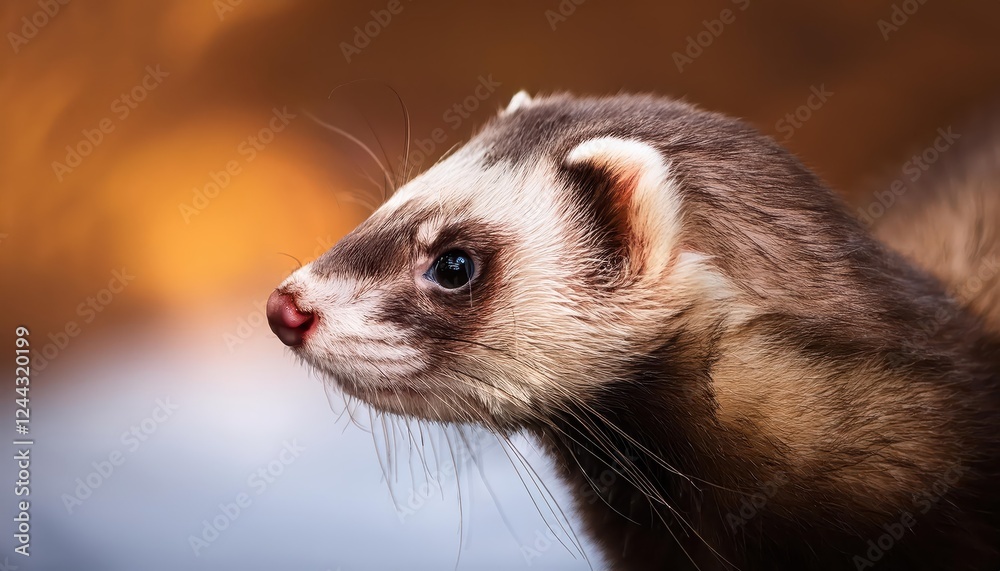 Striking CloseUp of a Curious Ferret with Intense Eyes, Showcasing Dynamic Textures and Vibrant Fur Tones in a Natural Habitat. Striking CloseUp of a Curious Ferret with Intense Eyes, Showcasing Dynamic Textures and Vibrant Fur Tones in a Natural Habitat.