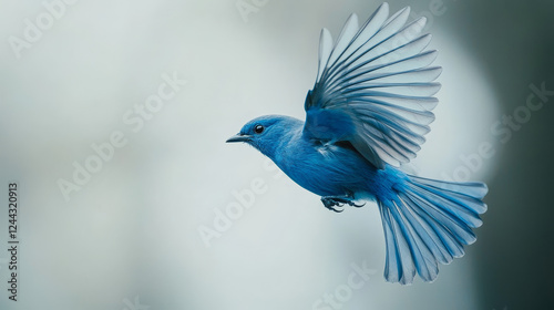 Blue bird silhouette with long wings isolated on white background. For postal or transportation theme photo