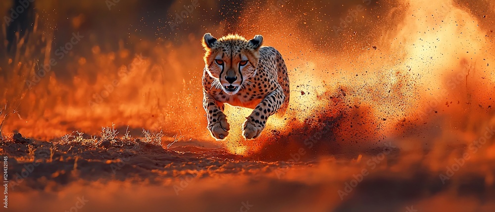 Cheetah running sunset savanna wildlife Africa Cheetah running sunset savanna wildlife Africa