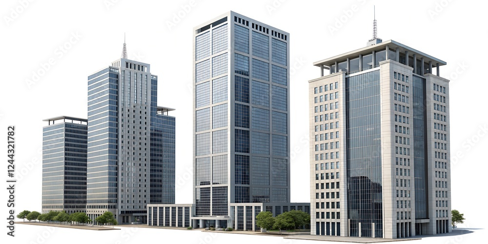 Set of tall modern office building isolated on transparent background or white background. Set of tall modern office building isolated on transparent background or white background.