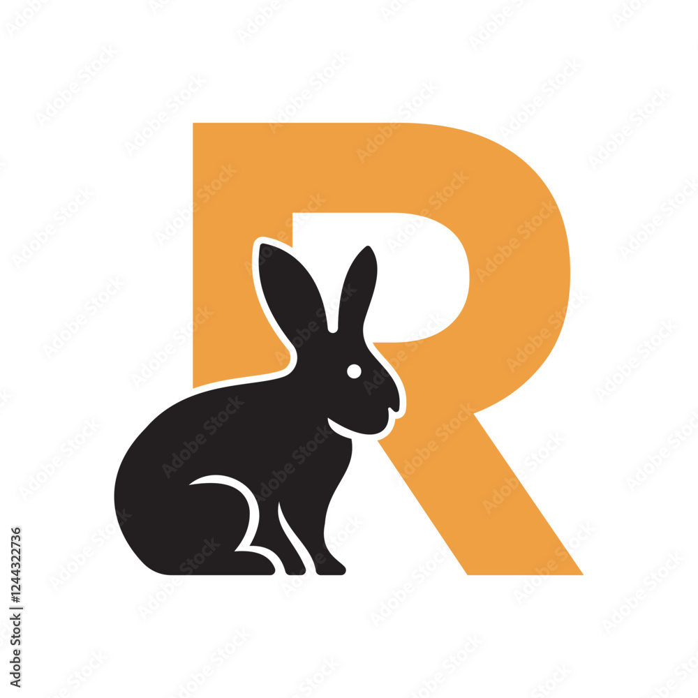 Naklejka premium Initial Rabbit Logo Combine With Letter R Vector Template