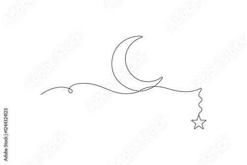 One continuous line drawing of Moon vector illustration
