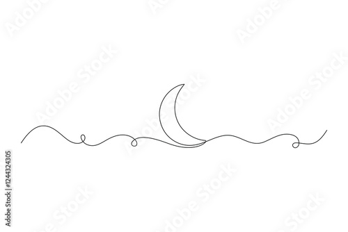 One continuous line drawing of Moon vector illustration