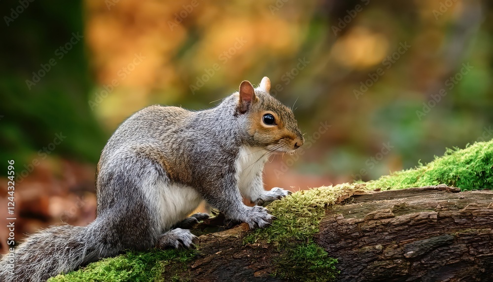 Enchanting Moment A Grey Squirrel Sitting Gracefully atop a Fallen Tree in the Autumnal Colours of Cornish Woodland, Capturing the Charm and Tranquility of Natures Palette. Enchanting Moment A Grey Squirrel Sitting Gracefully atop a Fallen Tree in the Autumnal Colours of Cornish Woodland, Capturing the Charm and Tranquility of Natures Palette.