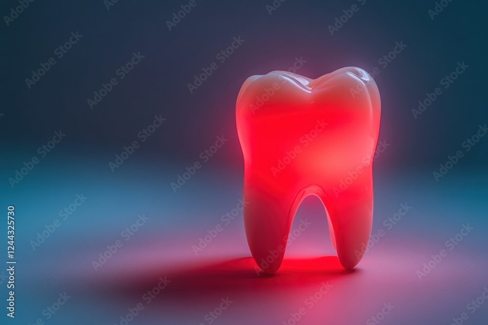 Wisdom tooth illuminated in a vivid red glow revealing discomfort and pain. Generative AI Wisdom tooth illuminated in a vivid red glow revealing discomfort and pain. Generative AI