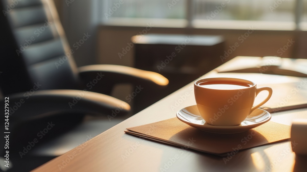Warm Morning Coffee on Desk Warm Morning Coffee on Desk