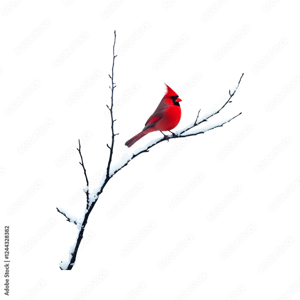 Red Bird Perched on a Branch Isolated on Transparent Background Red Bird Perched on a Branch Isolated on Transparent Background