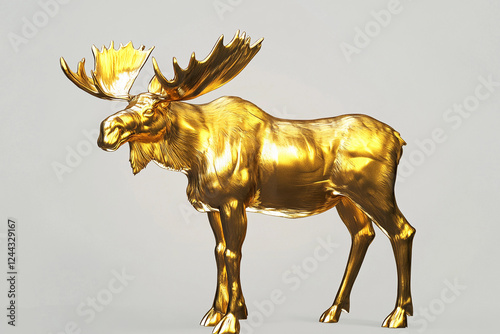 Golden moose sculpture displayed in a modern gallery setting photo