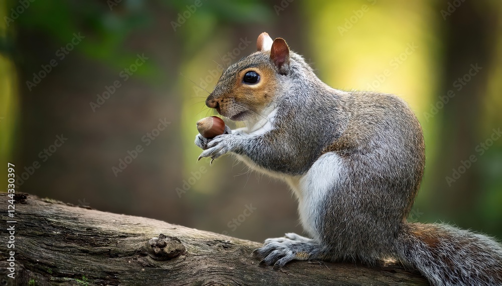 Charming Grey Squirrel Caught MidCheeky Smile with Acorn in Winter Forest, Capturing Playful Mood and Textures of Wild Nature Charming Grey Squirrel Caught MidCheeky Smile with Acorn in Winter Forest, Capturing Playful Mood and Textures of Wild Nature