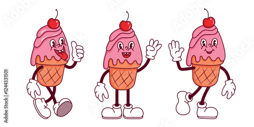 Fun animated ice cream characters showcasing different expressions and activities in a playful design