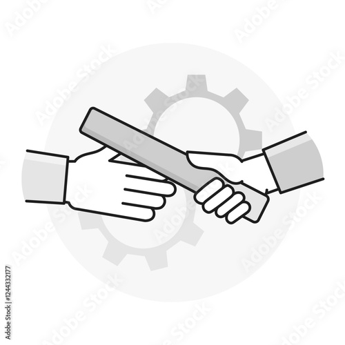 Baton Handover Icon, Teamwork and Collaboration Symbol for Task Delegation. Editable stroke and colors.