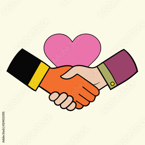 Elegant Handshake Heart Shape Graphic Illustration for Partnership and Unity Concept