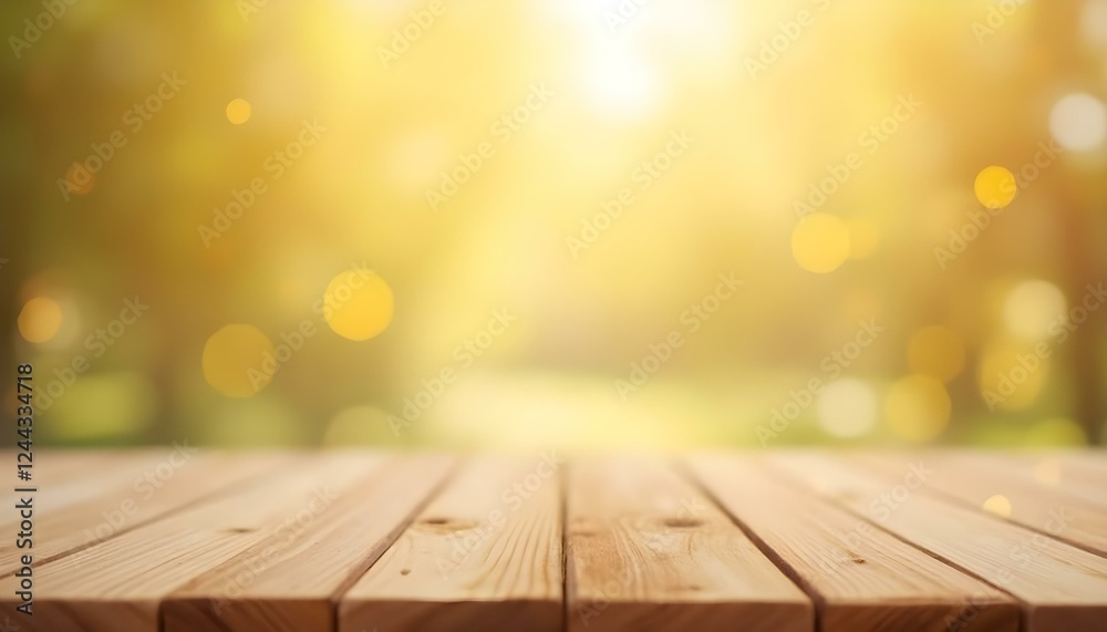 Una superficie de madera en primer plano con un fondo borroso con luces bokeh suaves y cálidas en tonos dorados y crema Una superficie de madera en primer plano con un fondo borroso con luces bokeh suaves y cálidas en tonos dorados y crema