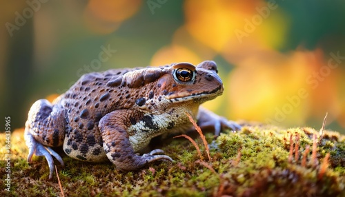 Striking Closeup of a Rare Natterjack Toad Bufo Epidalea calamita in the U.K Countryside A Fascinating Display of Camouflage and Adaptability against Grassy Mounds under Evening Light. photo