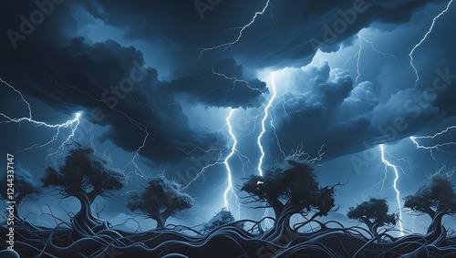 A conceptual climate change illustration with stormy sky and surreal elements. photo