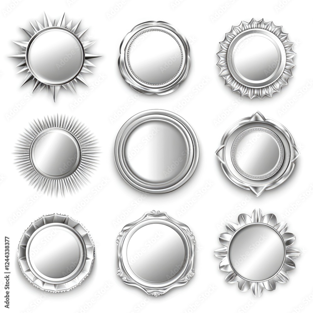 Collection of Silver Seals: Symbols of Achievement and Recognition for Awards, Agreements, and Certificates Collection of Silver Seals: Symbols of Achievement and Recognition for Awards, Agreements, and Certificates
