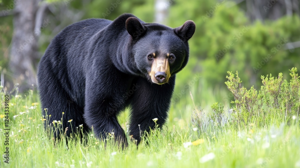 Female American Black Bear Roams Freely in Yellowstone National Park, Wyoming - A Mammal of North America Female American Black Bear Roams Freely in Yellowstone National Park, Wyoming - A Mammal of North America