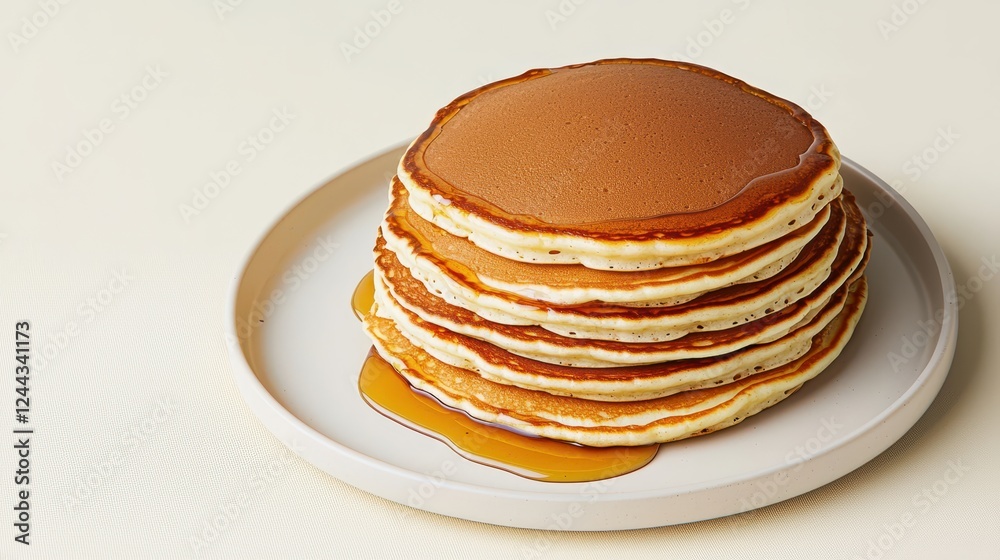Delicious stack of pancakes with maple syrup kitchen table food photography bright lighting casual dining breakfast delight Delicious stack of pancakes with maple syrup kitchen table food photography bright lighting casual dining breakfast delight