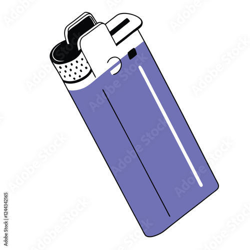 black and white line art of a transparent disposable lighter,  