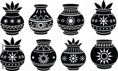 traditional Indian pot silhouette vector art illustration