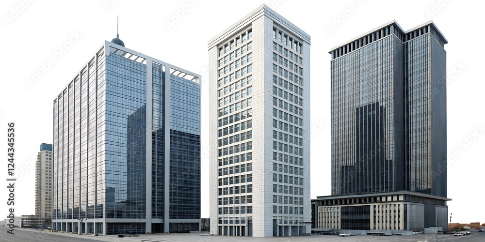 Set of tall modern office building isolated on transparent background or white background. Set of tall modern office building isolated on transparent background or white background.