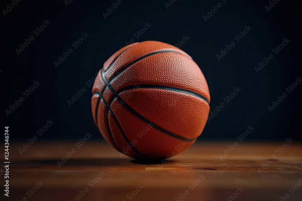 Obraz premium Basketball centered, sharp focus, dark backdrop, professional, sphere