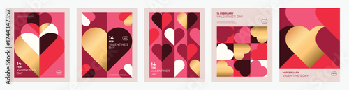 Valentine's Day Holiday posters collection. Modern geometric design.