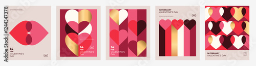 Valentine's Day Holiday posters set. Modern geometric design.