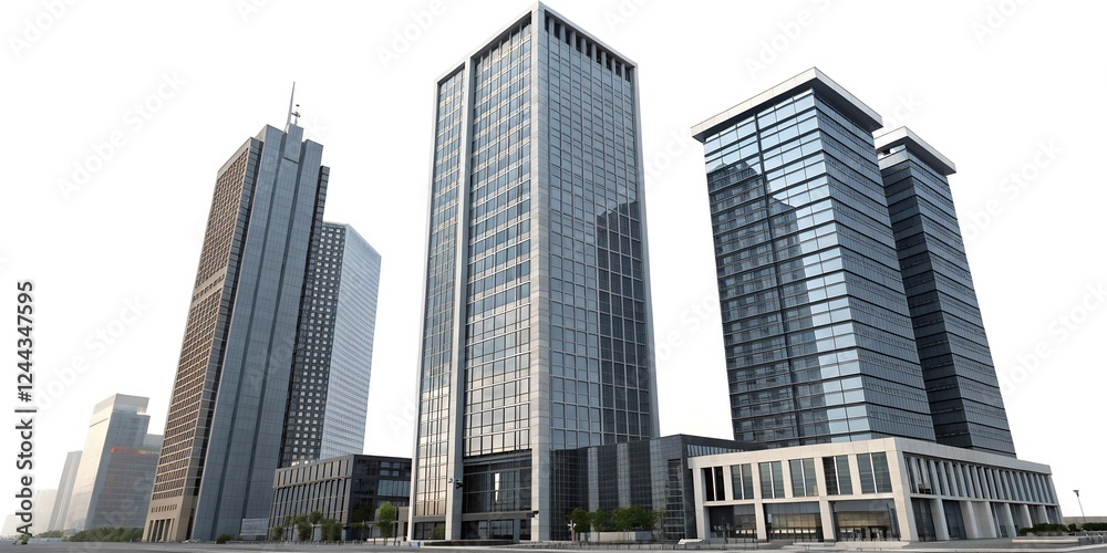 Fototapeta premium Set of tall modern office building isolated on transparent background or white background.