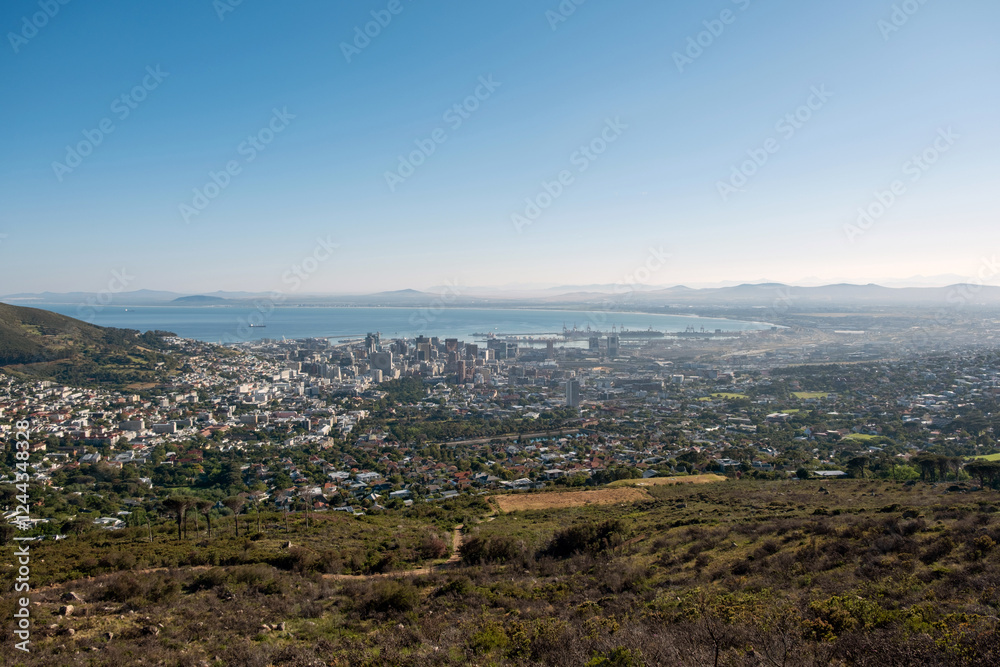 Fototapeta premium Cape town city aerial view from Table mountain cableway station.
