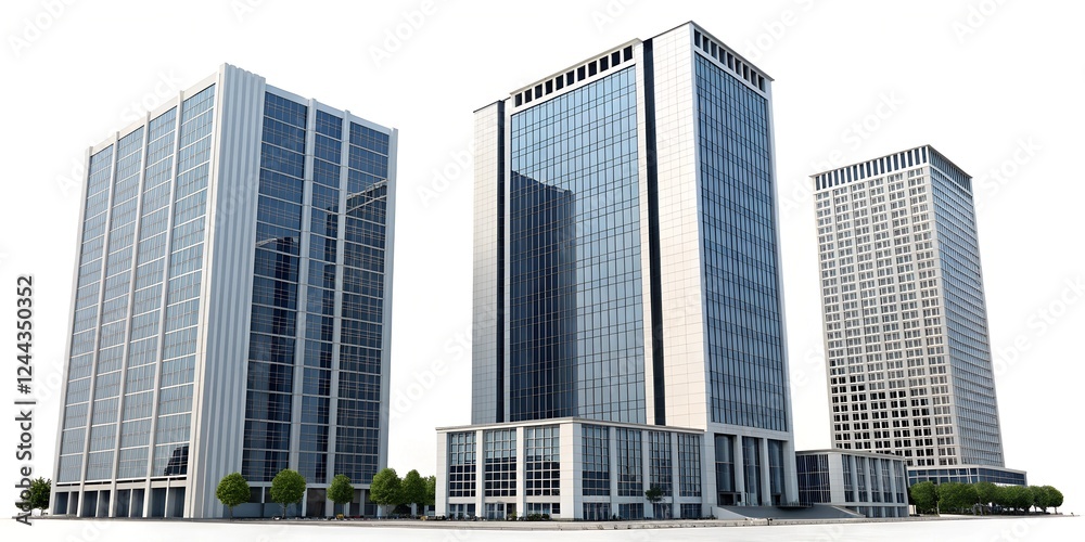 Obraz premium Set of tall modern office building isolated on transparent background or white background.