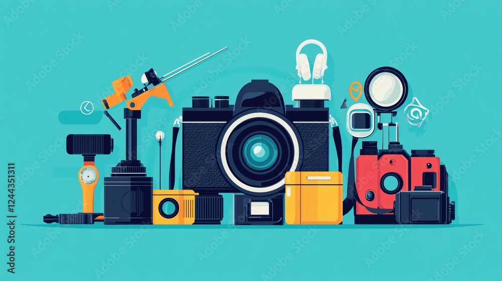 Fototapeta premium Professional Photography and Design Concept: A Flat Vector Illustration