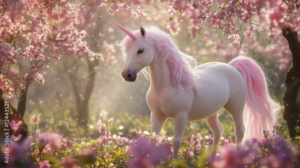 Naklejka premium Unicorn. Photos snowwhite unicorn with pink