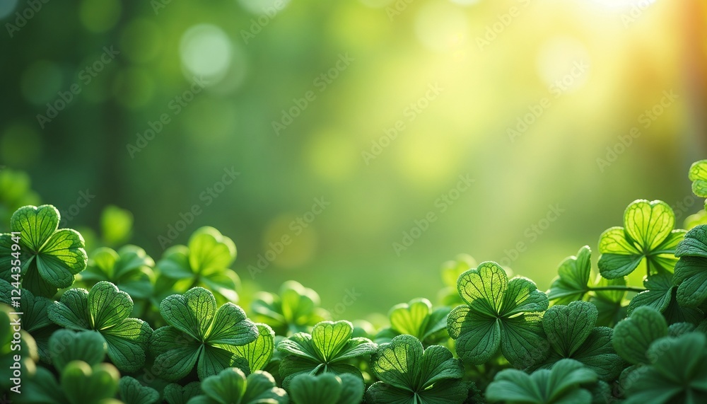 Lush clover patch illuminated by warm sunlight in a garden with copy space Lush clover patch illuminated by warm sunlight in a garden with copy space