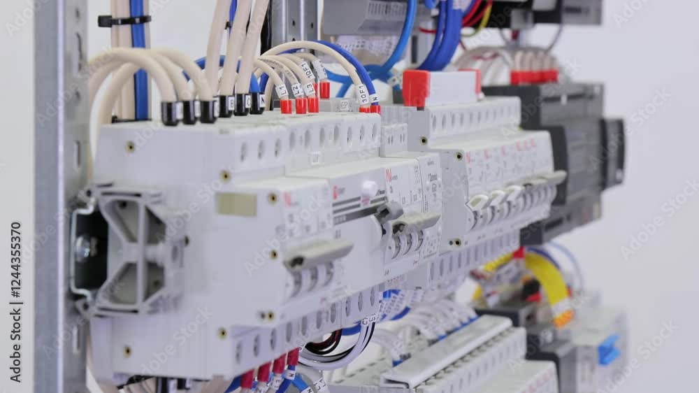 An electrical panel for the organization of electricity supply to the apartment. Close-up. Soft focus. An electrical panel for the organization of electricity supply to the apartment. Close-up. Soft focus.