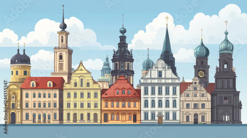 Germany architecture buildings of Brandenburg and Wurzburg, vector. German cathedrals of St Peter and Paul, Wurzburg Bishop Residence, Spremberg Rathaus and Sankt Katharinen church and Gotthardtkirche photo