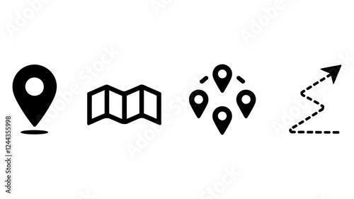 Location and Navigation Icons Set - Map Marker, GPS Pin, Direction, Travel Route, Wayfinding, Destination, Pathfinding Vector