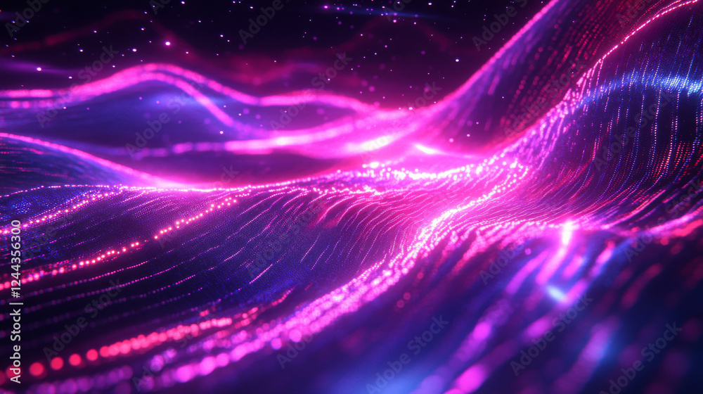 Fototapeta premium A luminous abstract background showcasing sound waves, wave frequencies, and neon energy, resembling an equalizer with glowing light effects