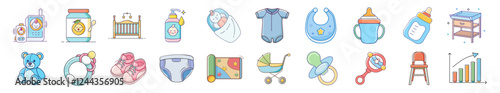  Parenting & Baby Essentials Outline icons pack. Editable vector icon.