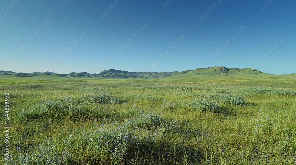 Wide open grassland under a clear blue sky Wide open grassland under a clear blue sky