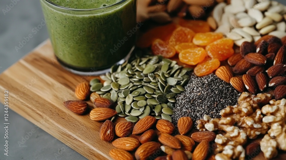 Naklejka premium Healthy Smoothie and Nut Mix: A Delicious and Nutritious Blend